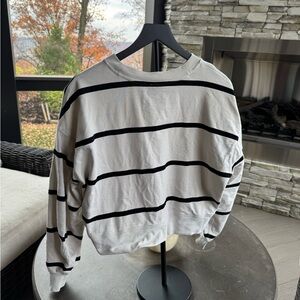 Lululemon Striped Black and Cream Cropped Sweatershirt